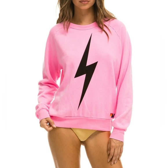Aviator Nation Bolt crew sweatshirt in Neon Pink Large FIRM - Picture 1 of 4
